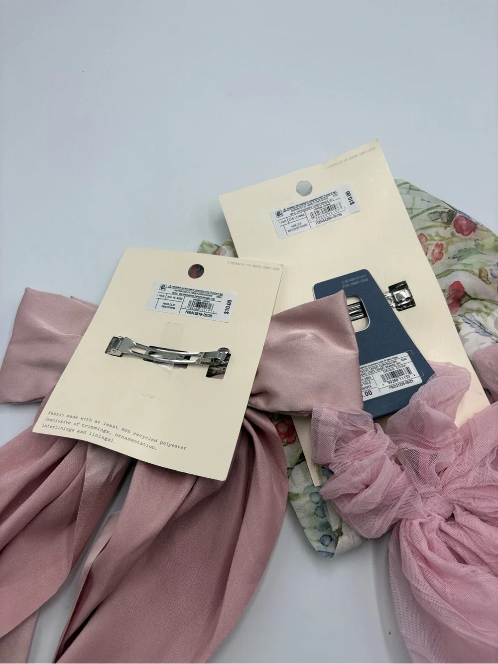 3 Pc Oversized Bow Hair Clip Lot Pink Satin Tulle Floral Long Tail Barrettes